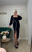 Rochie Nadine midi neagra cu maneci din voal