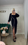 Rochie Nadine midi neagra cu maneci din voal