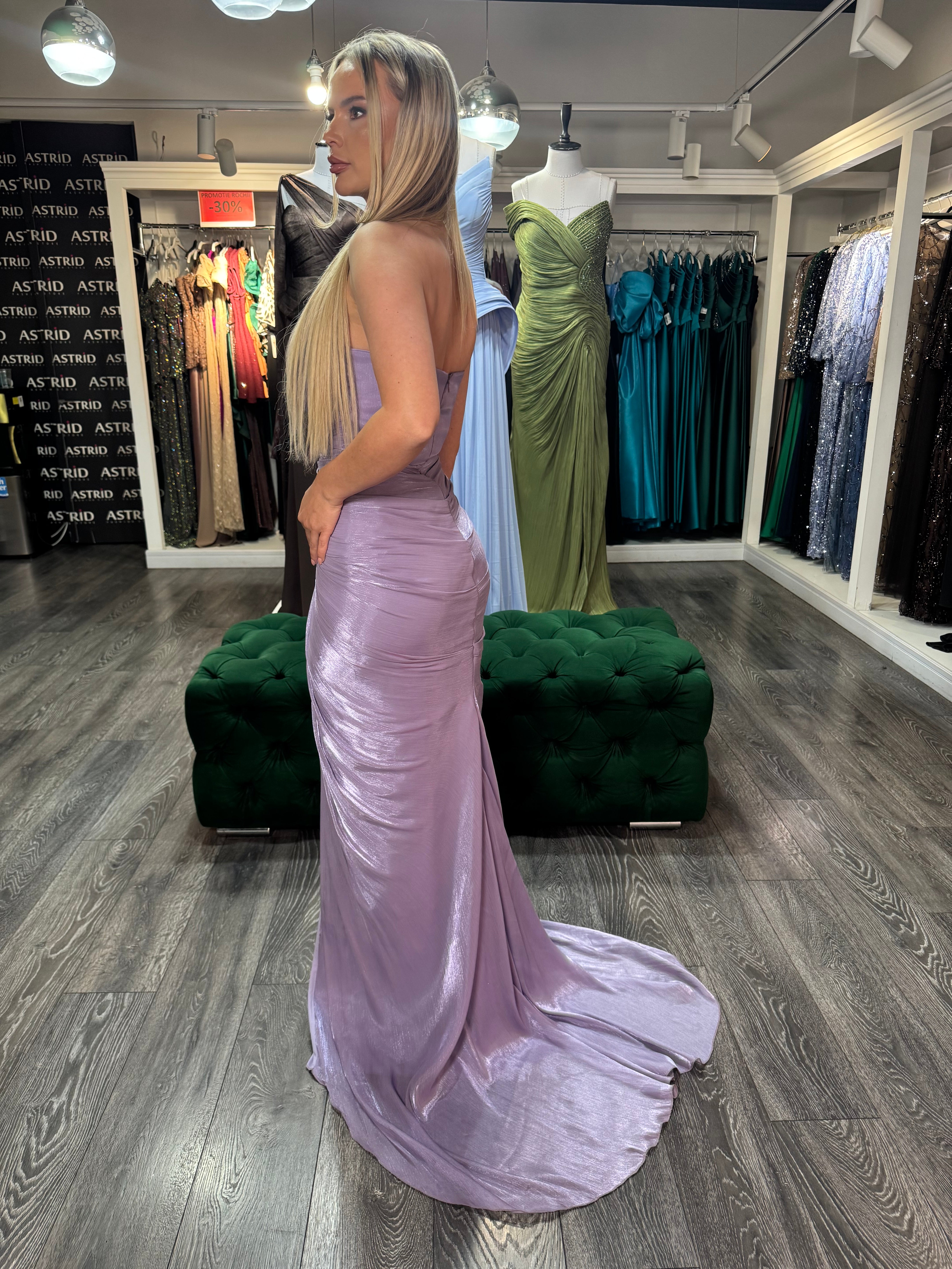 Rochie Lilas lunga cu corset si falduri