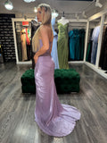 Rochie Lilas lunga cu corset si falduri