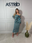 Rochie Belize midi cu mâneci detașabile și aplicații paiete și sclipici