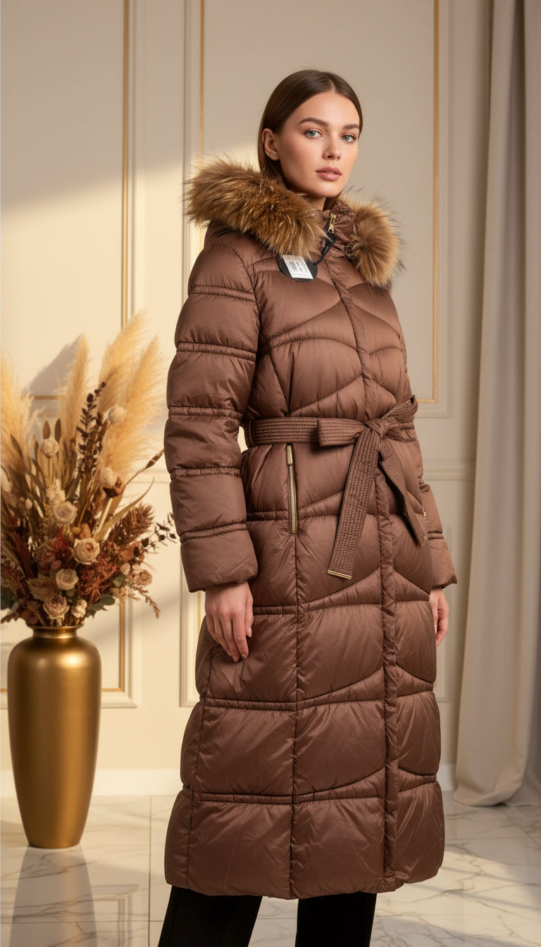 Geaca Kari lunga cu cordon in talie si gluga