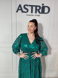 Rochie Elise midi din voal cu aplicații sclipici și mânecă lungă