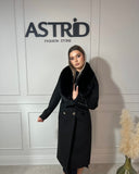 Palton Ama lung din cașmir și blană naturală