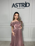 Rochie Arsi midi din voal plisată cu volane și mânecă căzută