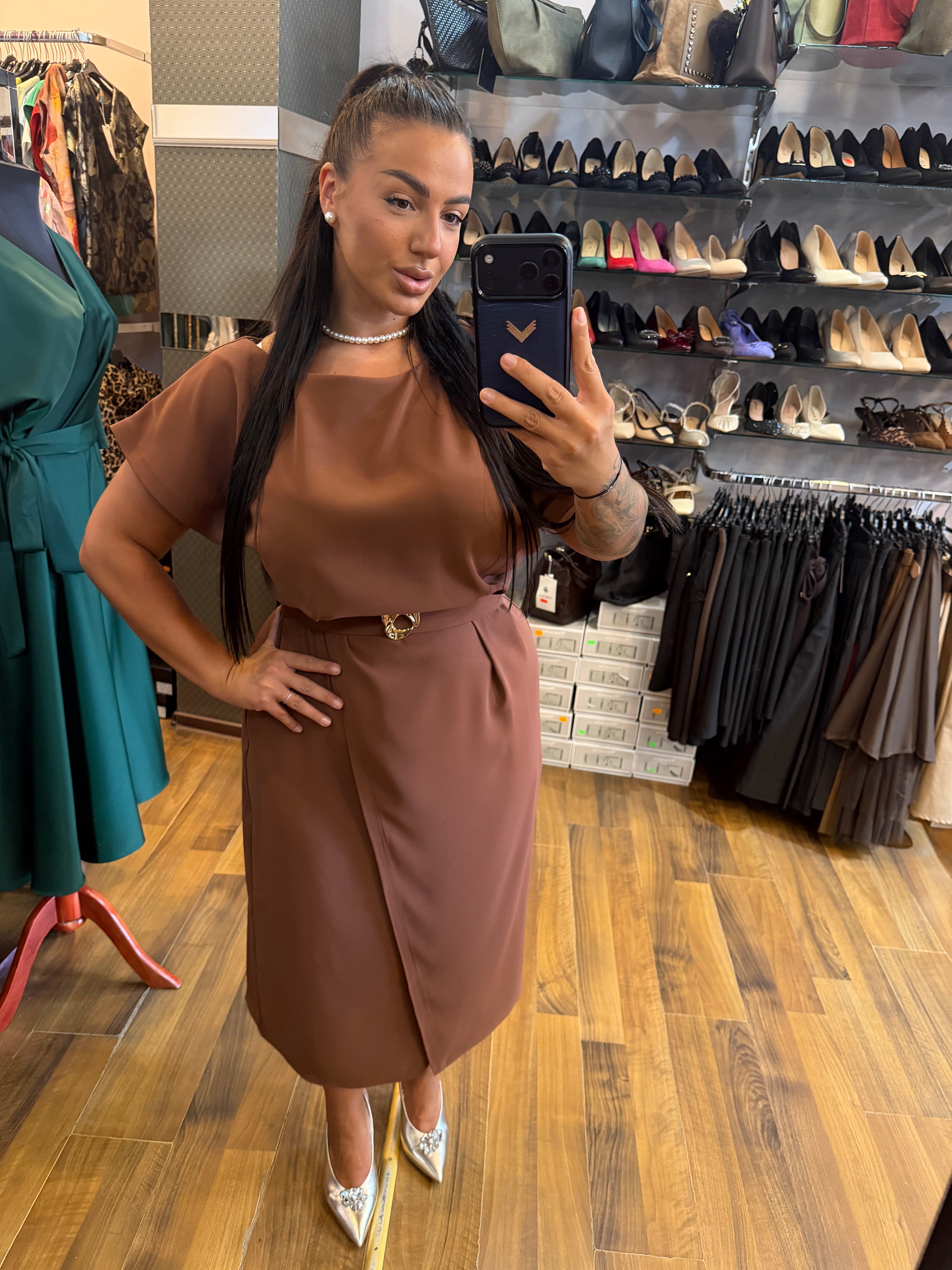 Rochie Callypso midi cu mâneci detașabile din dantela