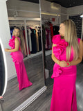 Rochie Carolina lungă aplicații flori 3D pe o parte