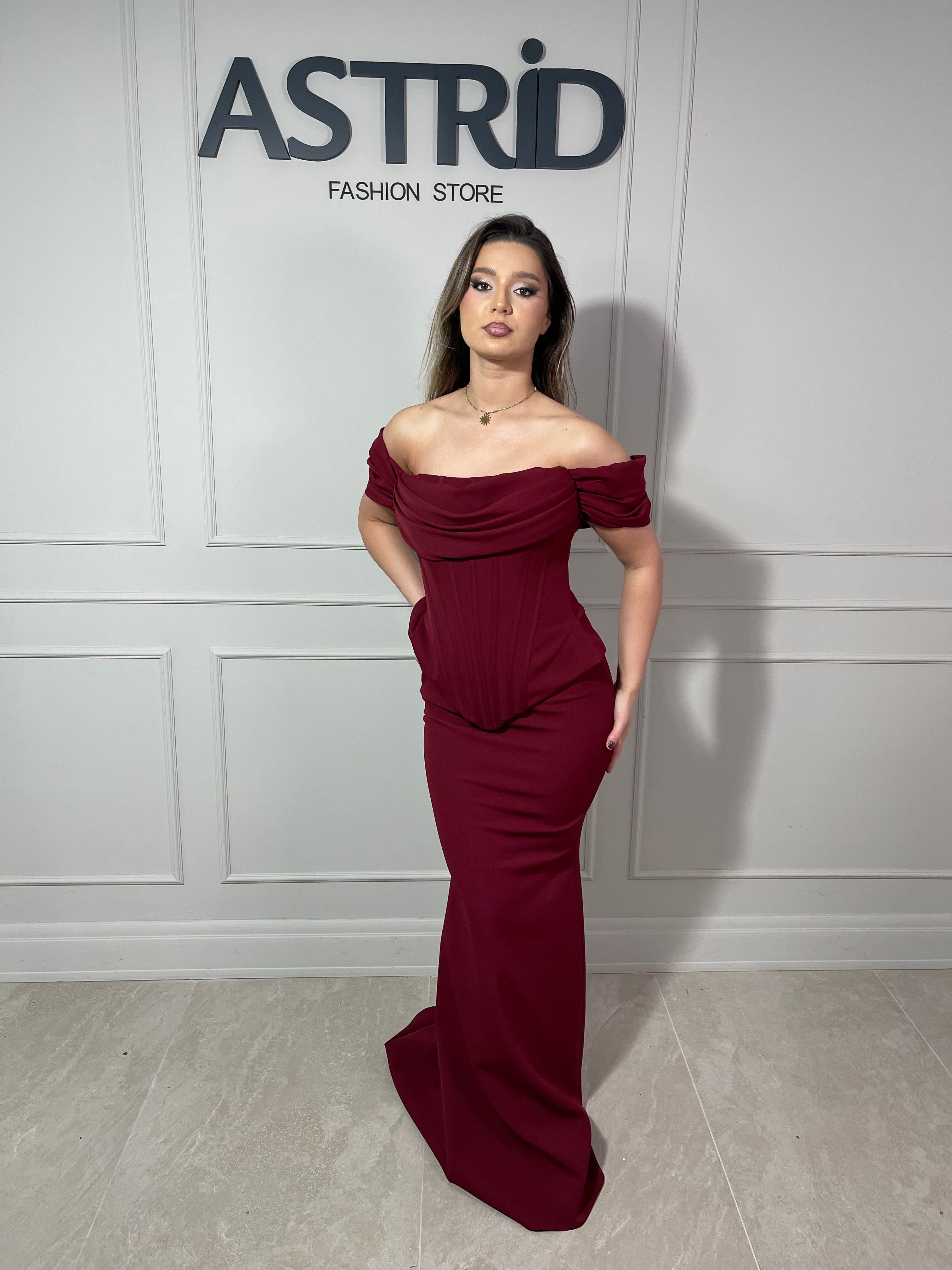 Rochie Clare lungă tip corset cu umeri căzuți