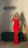 Rochie Britney lunga cu fusta din dantela si bust cu perle