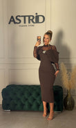 Rochie Felicia midi cu maneci din dantela si funda decorativa