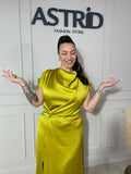 Rochie Zaira midi din satin cu nod în talie