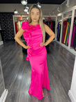 Rochie Carolina lungă aplicații flori 3D pe o parte
