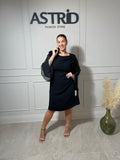 Rochie Aida neagră mânecă din voal și aplicații pietre pe umăr