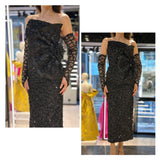 Rochie Belize midi cu mâneci detașabile și aplicații paiete și sclipici