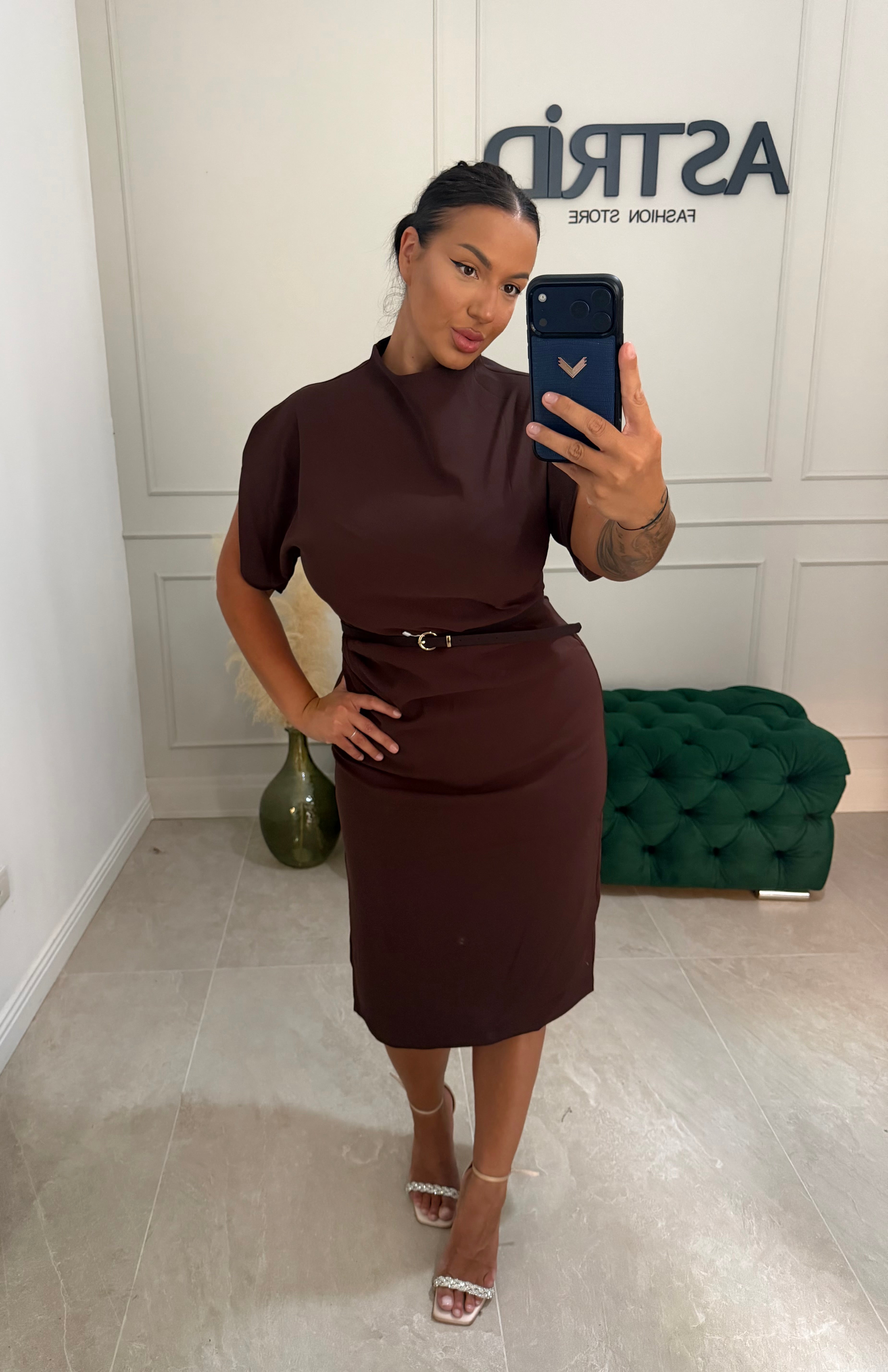 Rochie Beyza midi maro curea