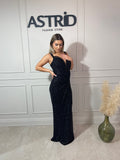 Rochie Emma lungă din paiete cupe tip scoică crăpătură  pe picior