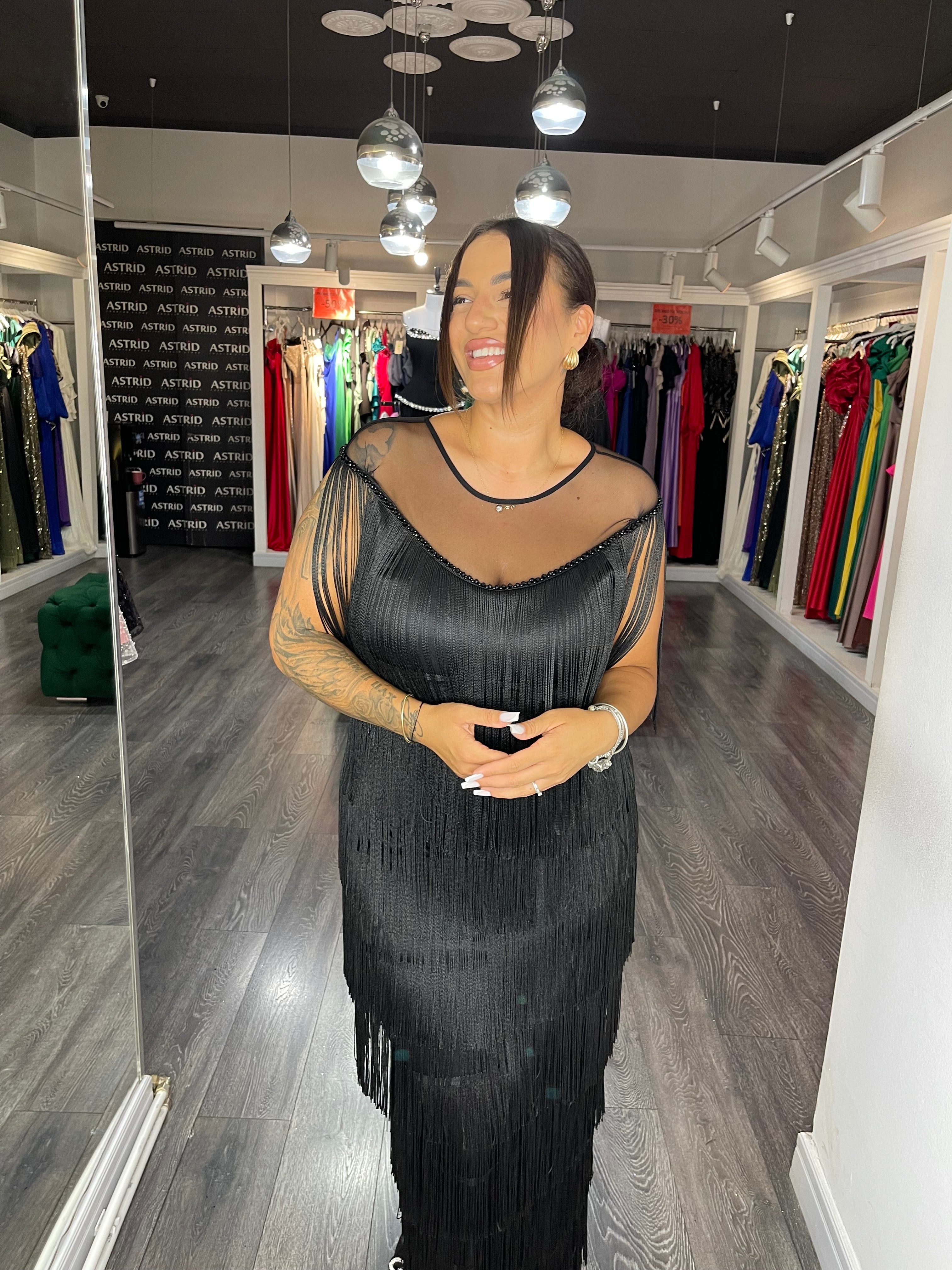 Rochie Freya lungă cu aplicații franjuri