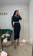 Rochie Alis midi cu aplicatii perle si pietre albe si argintii