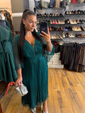 Rochie Afet midi din matase naturala cu maneci lungi
