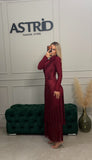 Rochie Edwina midi din bandaj cu maneca lunga si franjuri