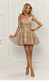 Rochie Amina aurie baby doll din dantela, bretele late