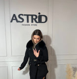 Palton Helga scurt din casmir cu blană naturală