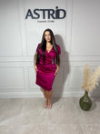 Rochie Caro midi din satin cu aplicații pietre talie
