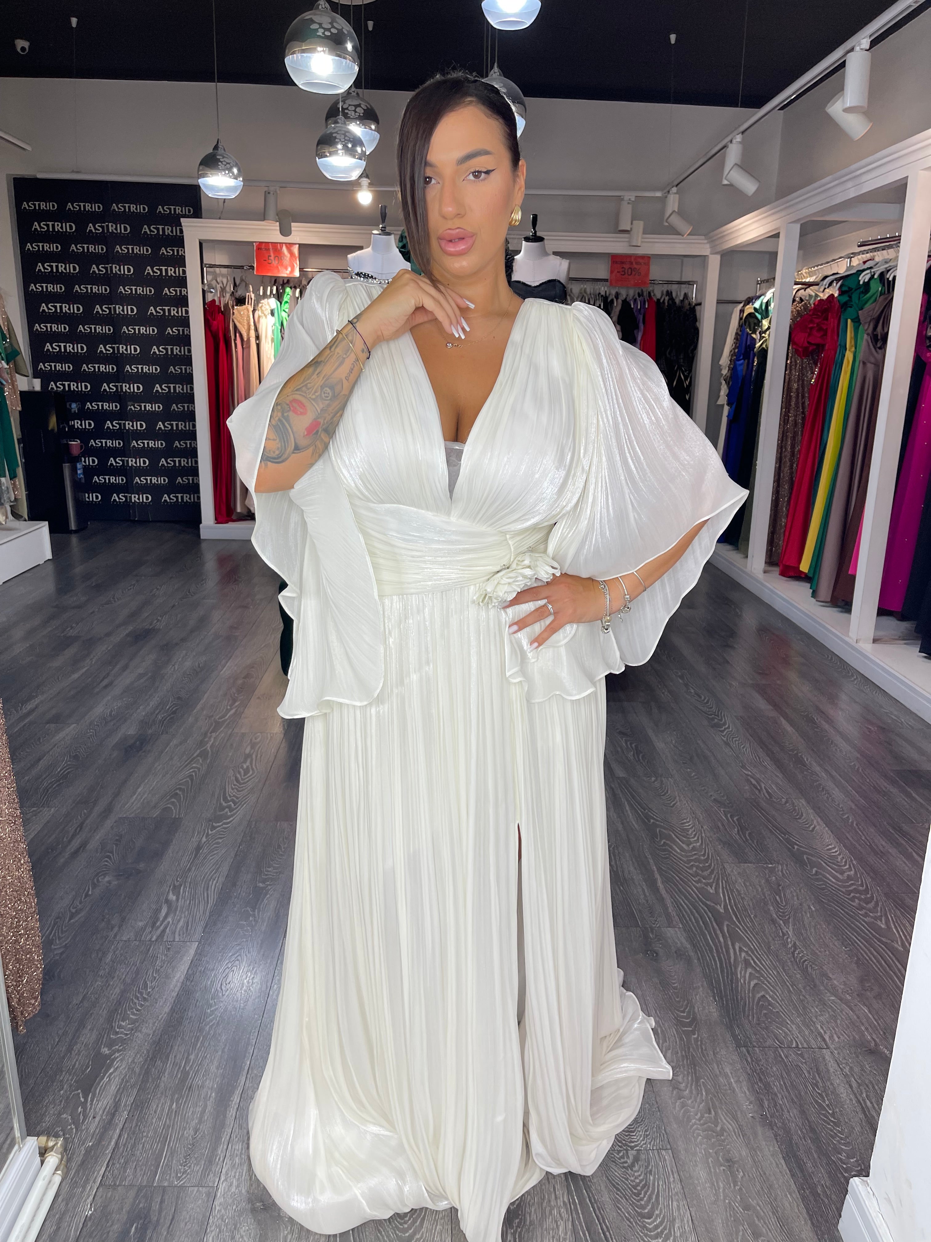 Rochie Hera lungă din voal mânecă clopot floare în talie