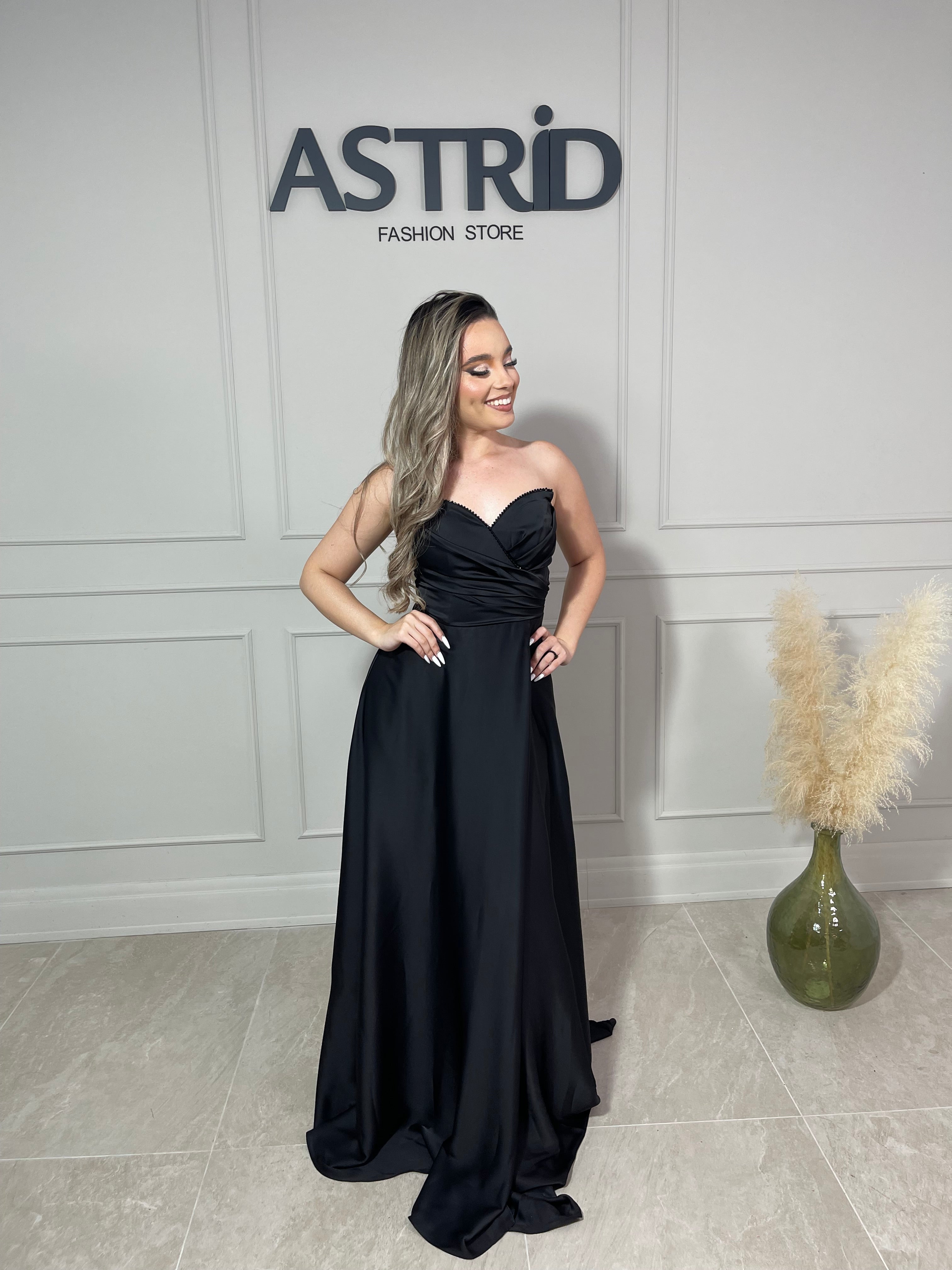 Rochie Eva lungă din satin tip corset și aplicații pietre la bust