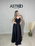 Rochie Eva lungă din satin tip corset și aplicații pietre la bust