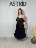 Rochie Arsi midi plisată umeri căzuți și curea în talie