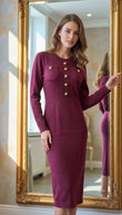 Rochie Gloria midi din penea cu nasturi aurii