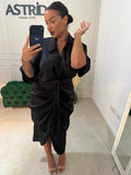 Rochie Tilli midi din satin cu nod in talie