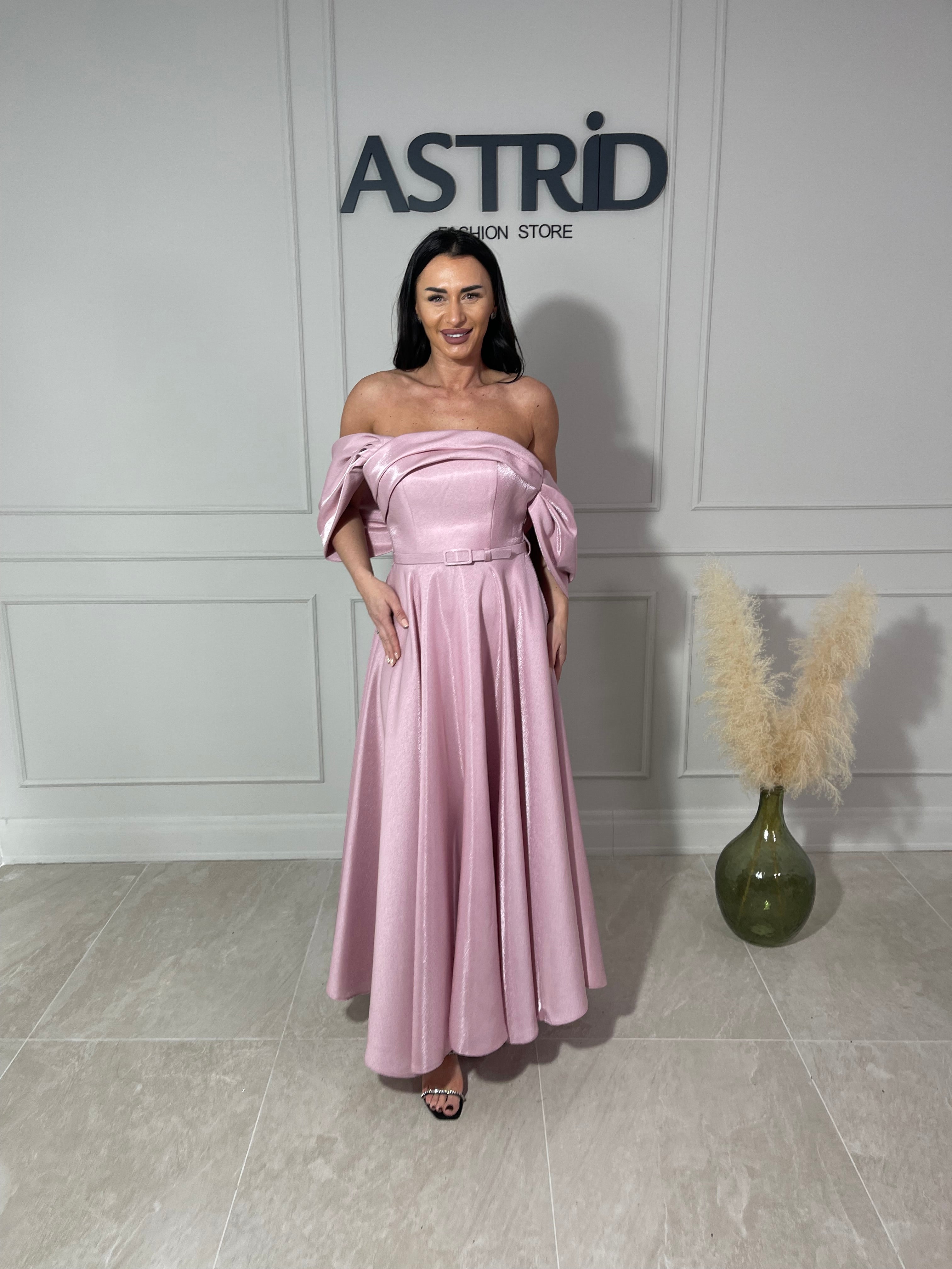 Rochie Monique midi din tafta cu decolteu tip bărcuță