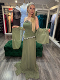 Rochie Olivia lunga cu corset accesorizat cu pietre si fusta plisata