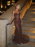 Rochie Brown lunga din pietre si perle cu corset