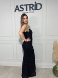 Rochie Dodo elegantă lungă, cu efect strălucitor și croială tip sirenă.