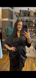 Rochie Tilli midi din satin cu nod in talie