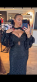 Rochie Althea lunga din dantela cu capa si aplicatii pietre