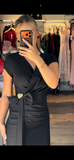 Rochie Aslena midi cu decolteu un V si funda in talie