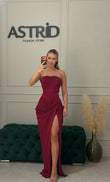 Rochie Milly lunga cu corset si trena laterală cu crapatura pe picior