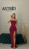Rochie Milly lunga cu corset si trena laterală cu crapatura pe picior