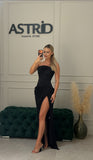 Rochie Milly lunga cu corset si trena laterală cu crapatura pe picior