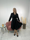 Rochie Doty neagra midi in clos decolteu in V maneca lunga