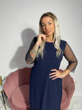 Rochie Helga midi cu maneca 3/4 din tiul si aplicatii pietre