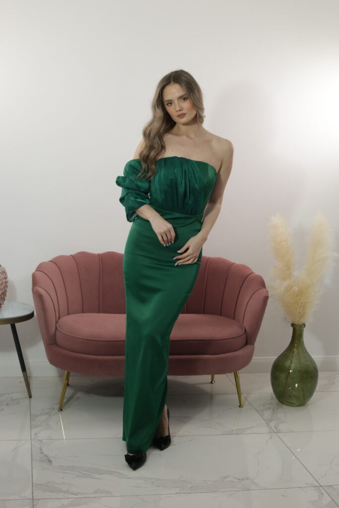 Rochie Ludmila lunga din satin si bust tip corset