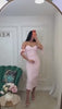 Rochie Rosa midi pe corp cu aplicatii perle si funde la umeri