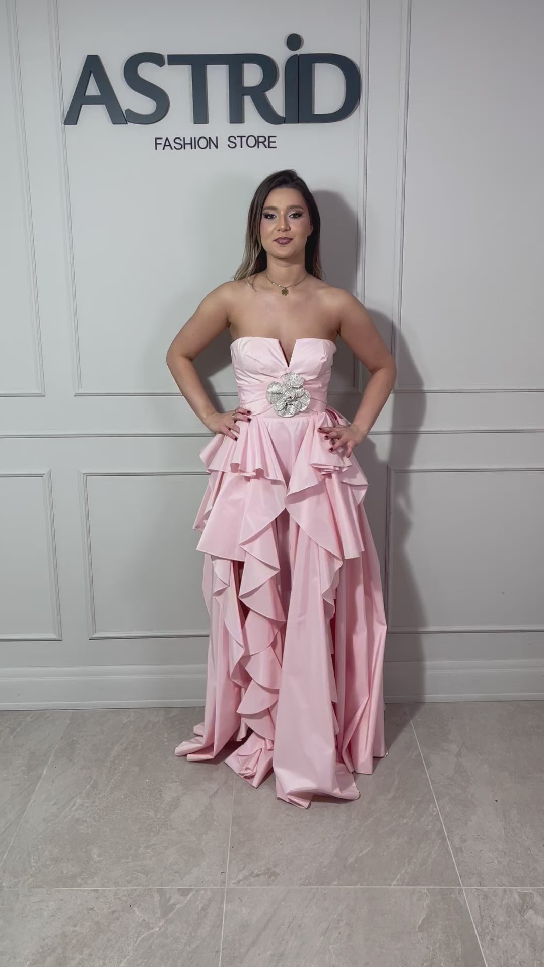 Rochie Grace lungă din tafta decolteu în v și volane