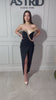 Rochie Opal midi neagră cu pietre la bust pe un umăr