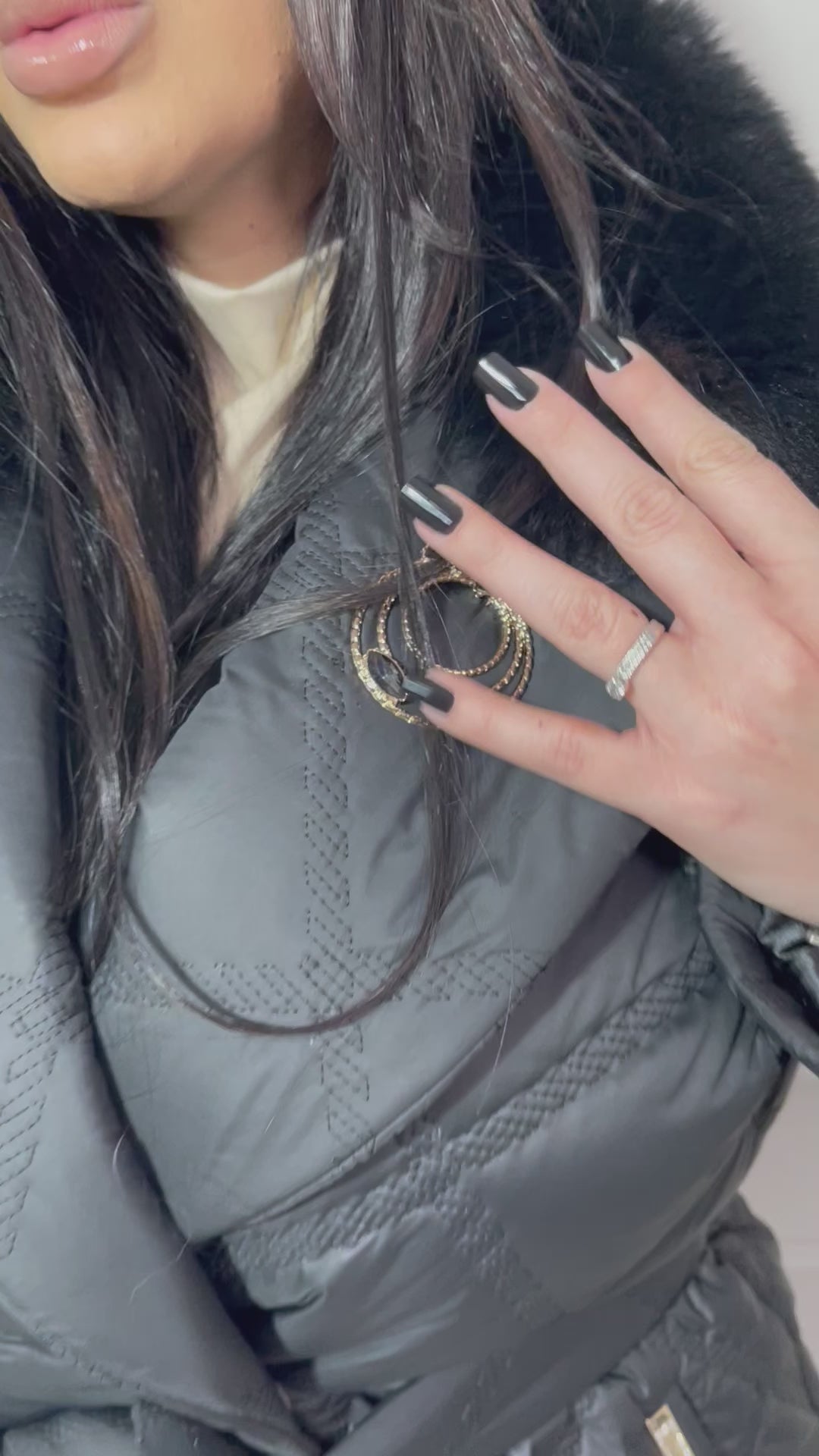 Geaca Freya lungă cu balana la guler și cordon în talie